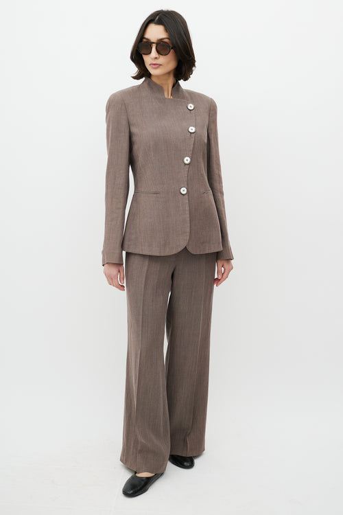 Armani Brown Ramie Two Piece Blazer Set