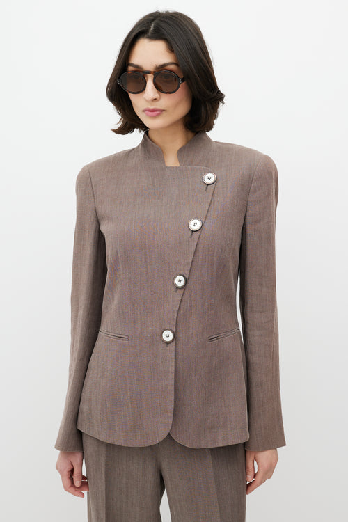 Armani Brown Ramie Two Piece Blazer Set