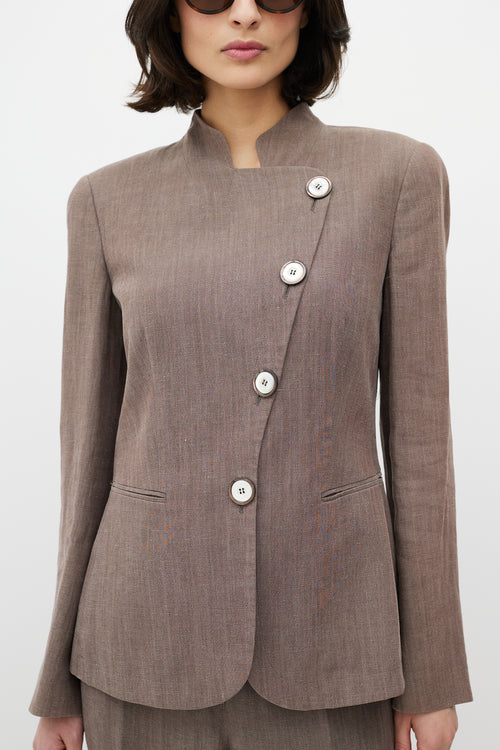 Armani Brown Ramie Two Piece Blazer Set