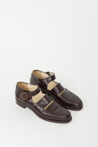 Armani Brown Textured Leather Buckle Loafer