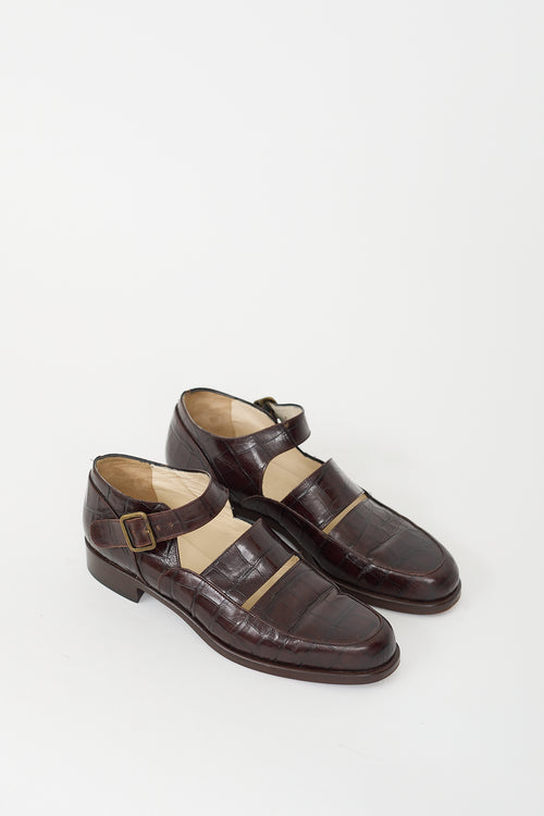 Armani Brown Textured Leather Buckle Loafer