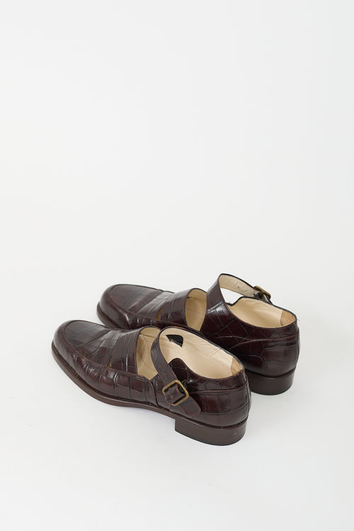 Armani Brown Textured Leather Buckle Loafer