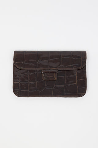 Armani Dark Brown Embossed Leather Clutch