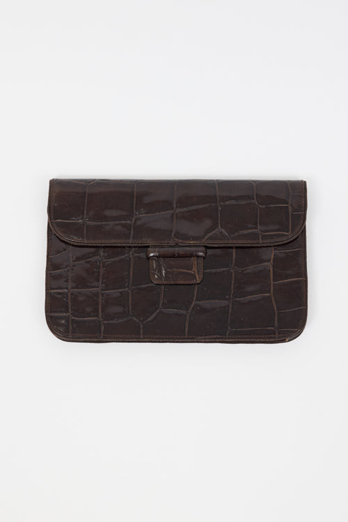 Armani Dark Brown Embossed Leather Clutch