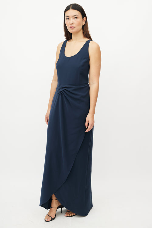 Armani Navy Asymmetrical Pleated Dress