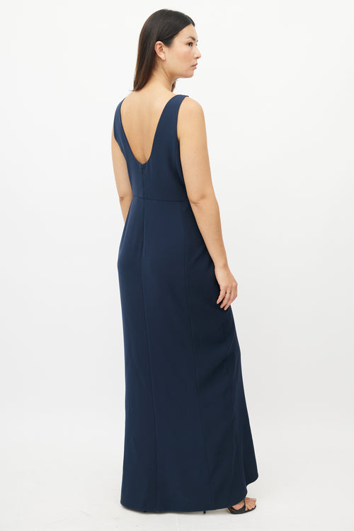 Armani Navy Asymmetrical Pleated Dress