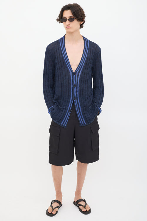 Armani Navy Stripe Trim Cardigan