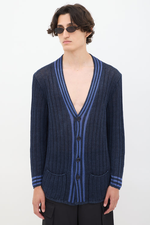 Armani Navy Stripe Trim Cardigan