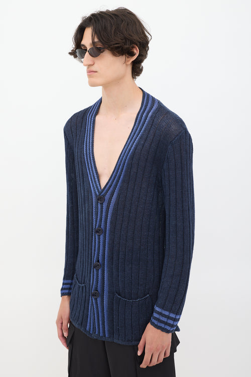 Armani Navy Stripe Trim Cardigan