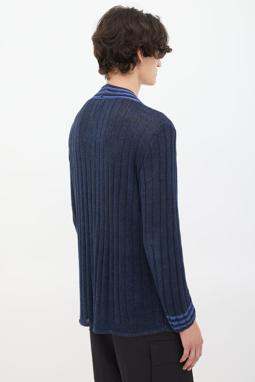 Armani Navy Stripe Trim Cardigan