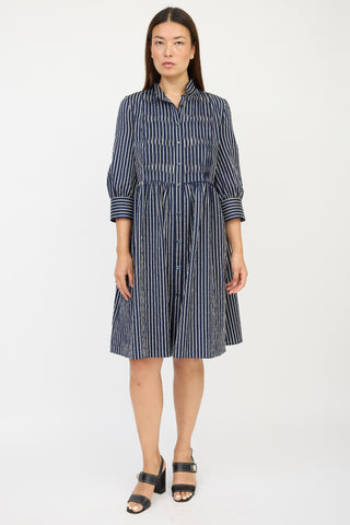 Armani Navy 
White Striped Pleated Dress