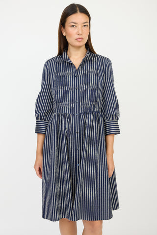 Armani Navy 
White Striped Pleated Dress