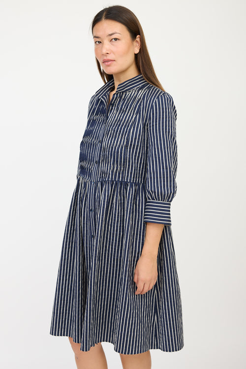 Armani Navy 
White Striped Pleated Dress