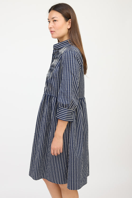 Armani Navy 
White Striped Pleated Dress