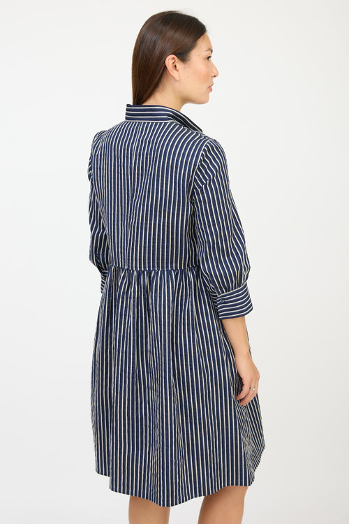 Armani Navy 
White Striped Pleated Dress