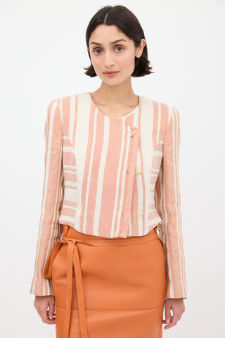 Armani Pink 
Cream Linen 
Silk Striped Blazer