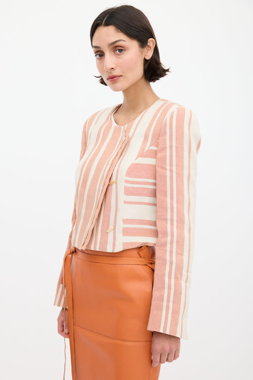 Armani Pink 
Cream Linen 
Silk Striped Blazer