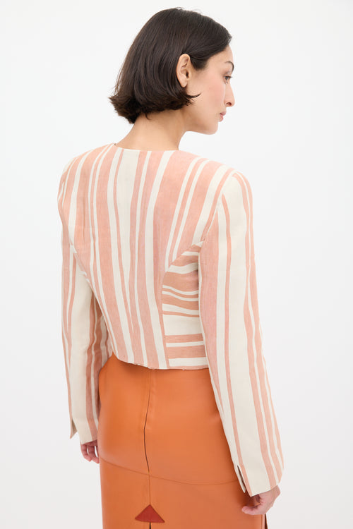 Armani Pink 
Cream Linen 
Silk Striped Blazer