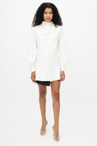 Armani White Silk Mock Neck Tunic