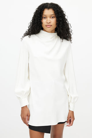 Armani White Silk Mock Neck Tunic