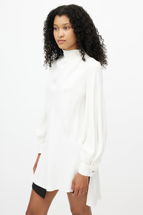 Armani White Silk Mock Neck Tunic