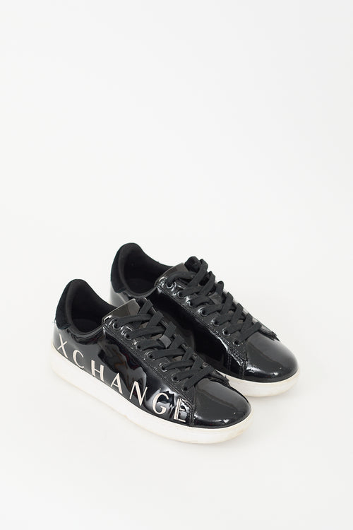 Armani Exchange Black Patent Leather Logo Sneaker