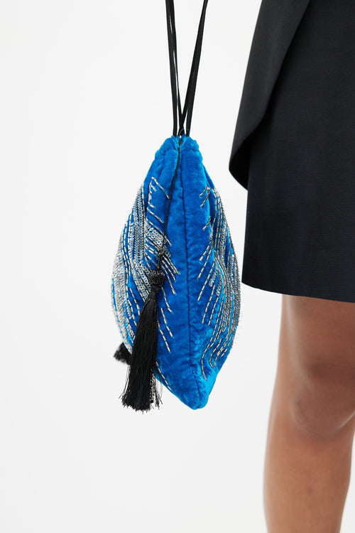 Attico Blue Velvet Sequin Clutch