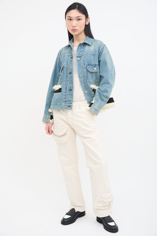 Attico Cream Canvas Zip Pocket Pant