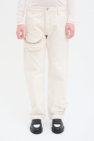 Attico Cream Canvas Zip Pocket Pant