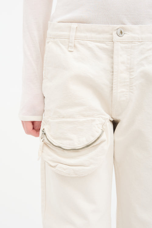 Attico Cream Canvas Zip Pocket Pant