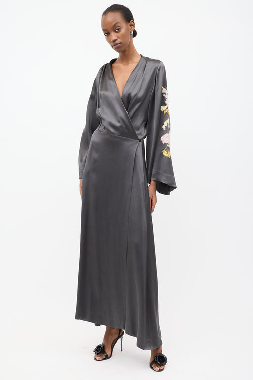 Attico Dark Grey 
Multi Embroidered Gown