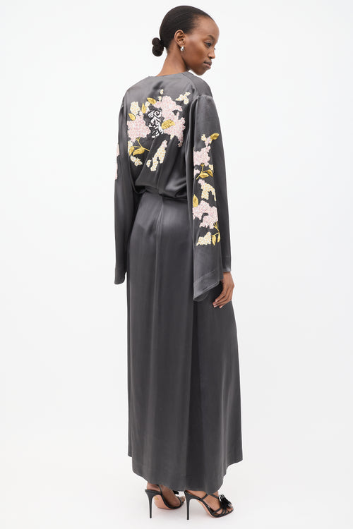 Attico Dark Grey 
Multi Embroidered Gown