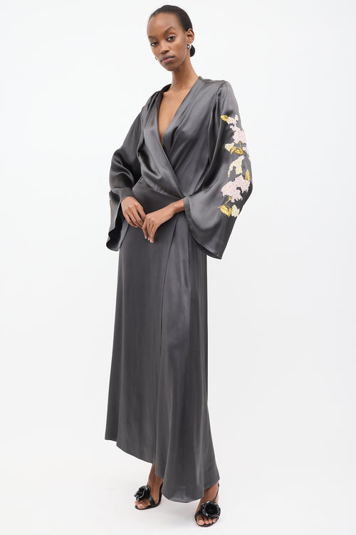 Attico Dark Grey 
Multi Embroidered Gown