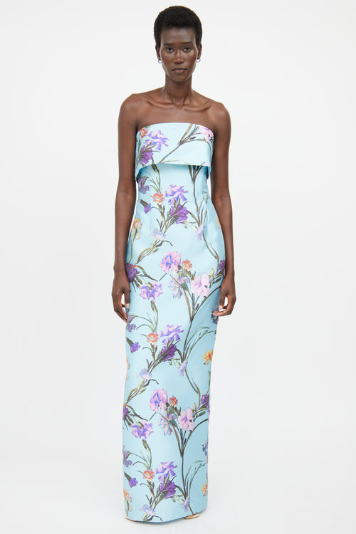 Audrey + Brooks Blue 
Multicolour Floral Maxi Dress