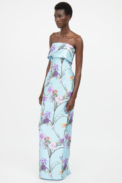 Audrey + Brooks Blue 
Multicolour Floral Maxi Dress