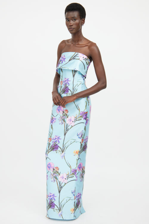 Audrey + Brooks Blue 
Multicolour Floral Maxi Dress