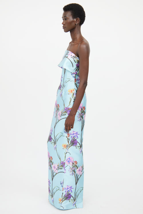 Audrey + Brooks Blue 
Multicolour Floral Maxi Dress