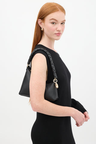 Aupen Black Leather Nirvana Braided Handle Asymmetric Bag