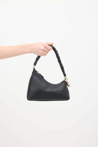 Aupen Black Leather Nirvana Braided Handle Asymmetric Bag