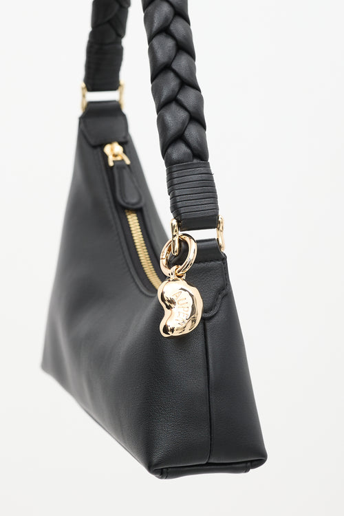 Aupen Black Leather Nirvana Braided Handle Asymmetric Bag