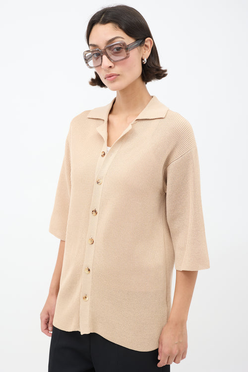 Auralee Beige Cotton Knit Button Up Shirt