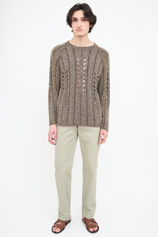 Auralee Brown Melange Knit Eyelet Sweater