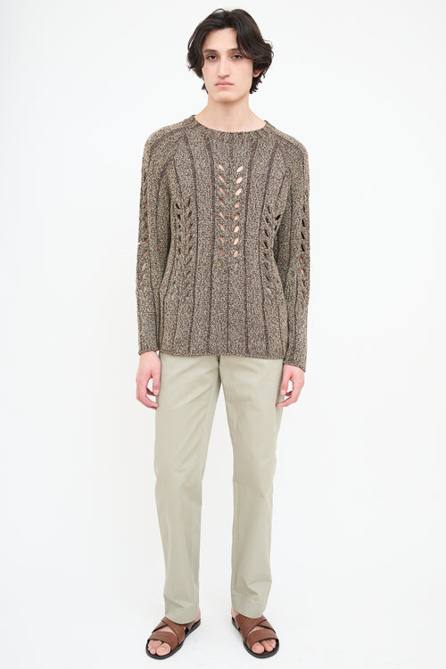 Auralee Brown Melange Knit Eyelet Sweater