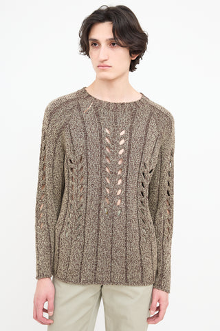 Auralee Brown Melange Knit Eyelet Sweater