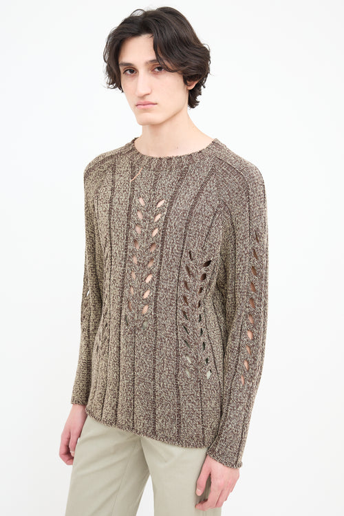 Auralee Brown Melange Knit Eyelet Sweater