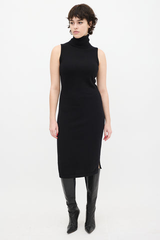 Autumn Cashmere Black Sleeveless Turtleneck Midi Dress