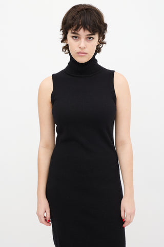 Autumn Cashmere Black Sleeveless Turtleneck Midi Dress