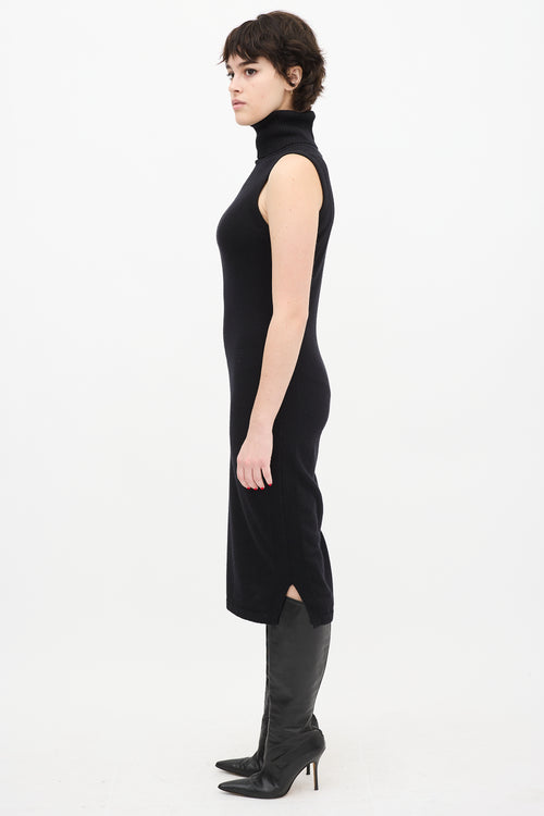 Autumn Cashmere Black Sleeveless Turtleneck Midi Dress