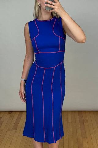 Blue 
Neon Pink Silk Panelled Midi Dress