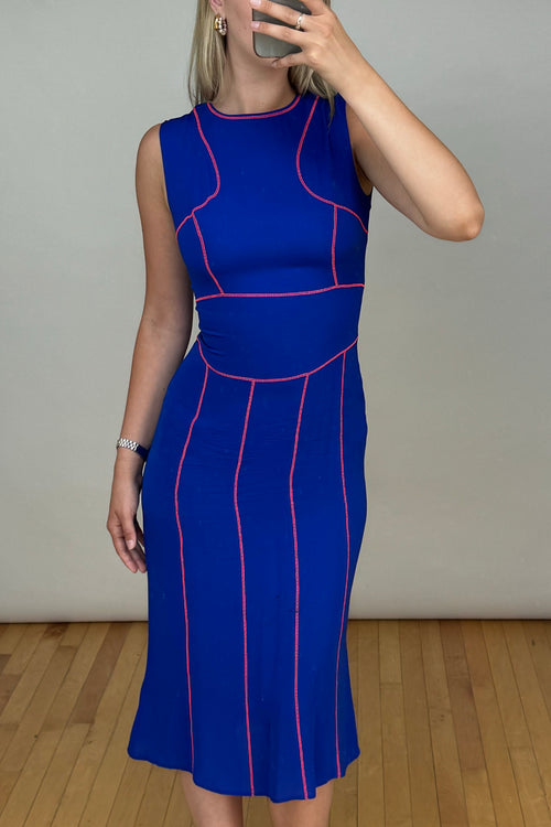 Blue 
Neon Pink Silk Panelled Midi Dress